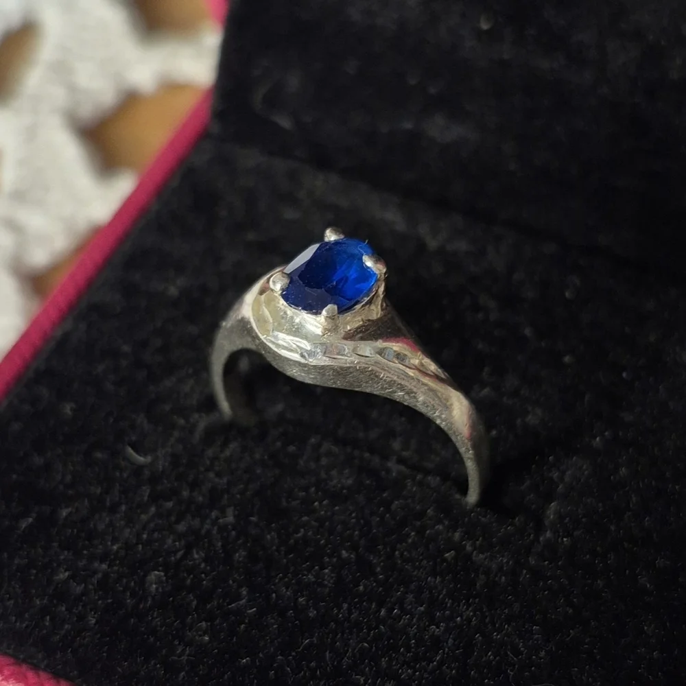 Vintage Blue Gemstone & 925 Silver Ring sz 7 - Picture 7 of 14